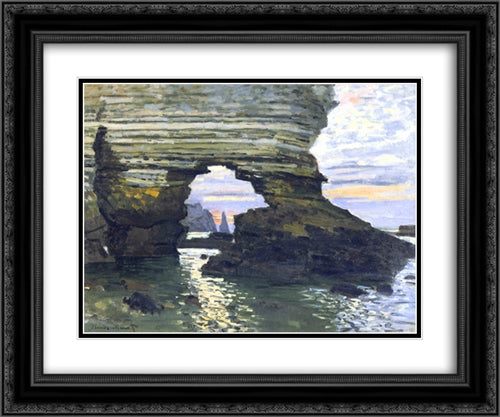 Port d `Amount Etretat 24x20 Black Ornate Wood Framed Art Print Poster with Double Matting by Monet, Claude
