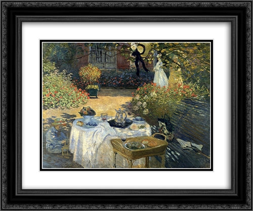The Luncheon 24x20 Black Ornate Wood Framed Art Print Poster with Double Matting by Monet, Claude