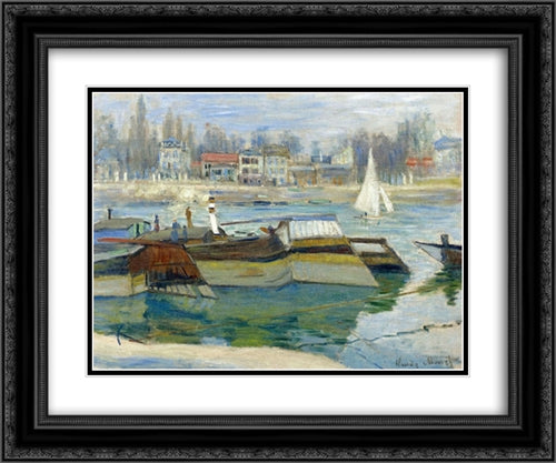 The Seine at Asnieres 24x20 Black Ornate Wood Framed Art Print Poster with Double Matting by Monet, Claude