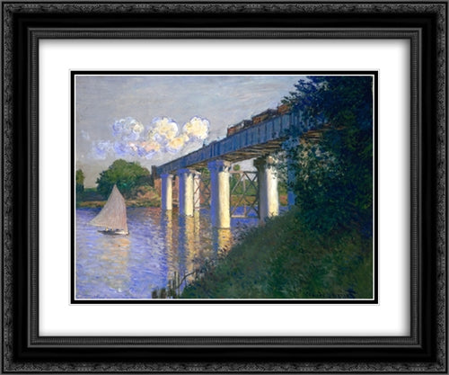 The Railway Bridge at Argenteuil 24x20 Black Ornate Wood Framed Art Print Poster with Double Matting by Monet, Claude