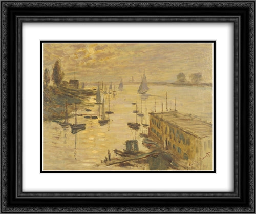 The pool seen from the bridge Argenteuil 24x20 Black Ornate Wood Framed Art Print Poster with Double Matting by Monet, Claude