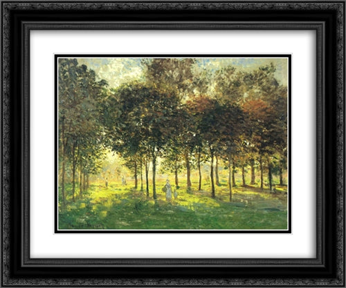 The Promenade at Argenteuil, Soleil Couchant 24x20 Black Ornate Wood Framed Art Print Poster with Double Matting by Monet, Claude