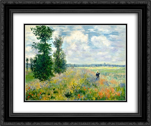 Poppy Field, Argenteuil 24x20 Black Ornate Wood Framed Art Print Poster with Double Matting by Monet, Claude