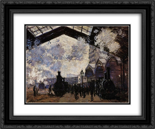 Saint-Lazare Station, Exterior View 24x20 Black Ornate Wood Framed Art Print Poster with Double Matting by Monet, Claude