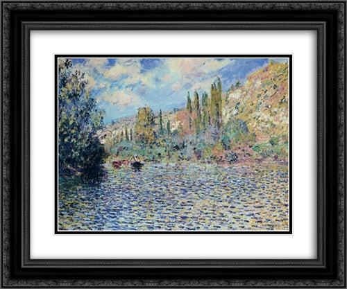 The Seine at Vetheuil 24x20 Black Ornate Wood Framed Art Print Poster with Double Matting by Monet, Claude