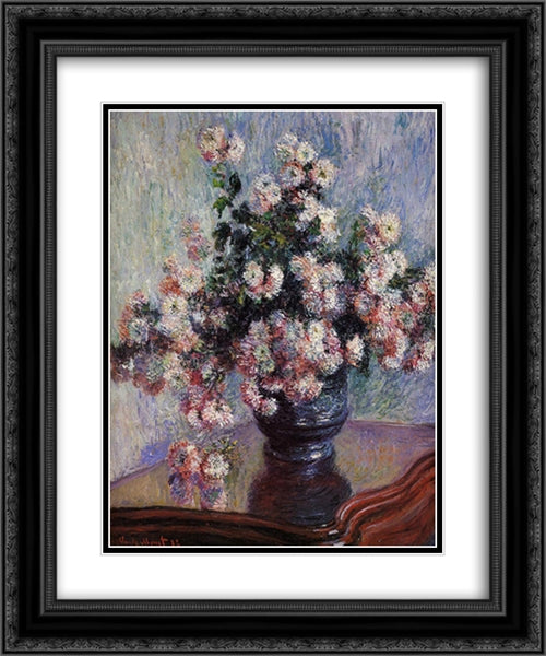 Chrysanthemums 20x24 Black Ornate Wood Framed Art Print Poster with Double Matting by Monet, Claude