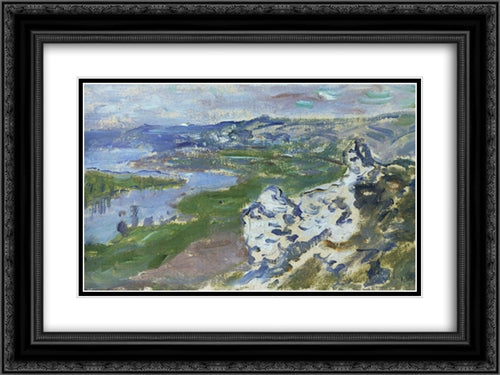 The Seine, seen from the heights Chantemesle 24x18 Black Ornate Wood Framed Art Print Poster with Double Matting by Monet, Claude
