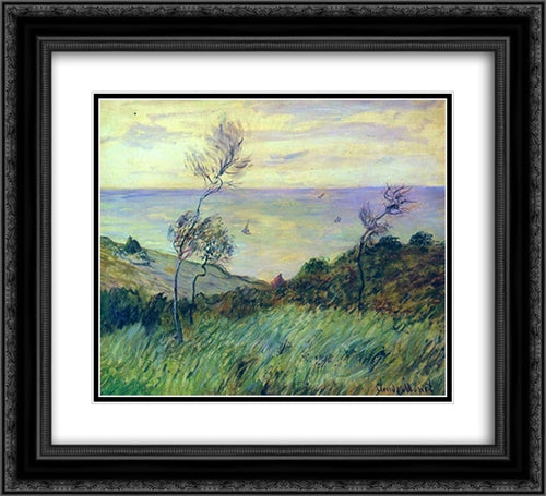 Cliffs of Varengeville, Gust of Wind 22x20 Black Ornate Wood Framed Art Print Poster with Double Matting by Monet, Claude