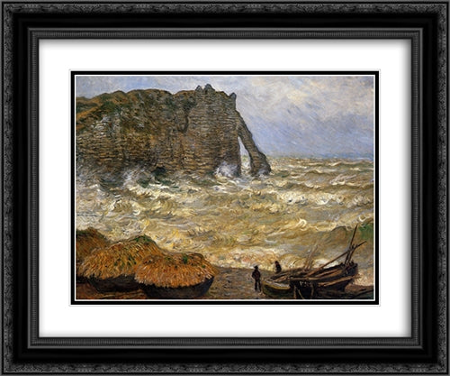 Rough Sea at Etretat 24x20 Black Ornate Wood Framed Art Print Poster with Double Matting by Monet, Claude