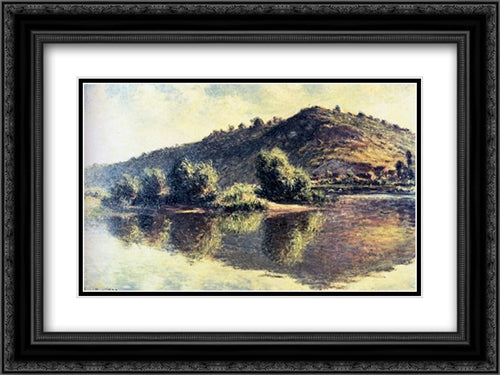 The Seine at Port-Villez 24x18 Black Ornate Wood Framed Art Print Poster with Double Matting by Monet, Claude