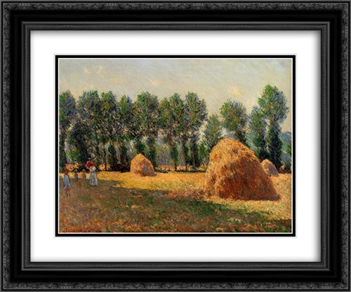 Haystacks at Giverny 24x20 Black Ornate Wood Framed Art Print Poster with Double Matting by Monet, Claude