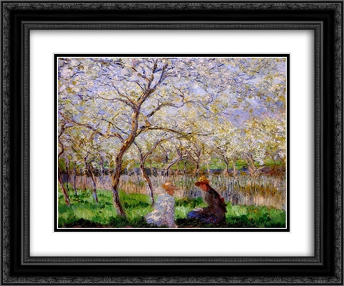 Springtime 24x20 Black Ornate Wood Framed Art Print Poster with Double Matting by Monet, Claude