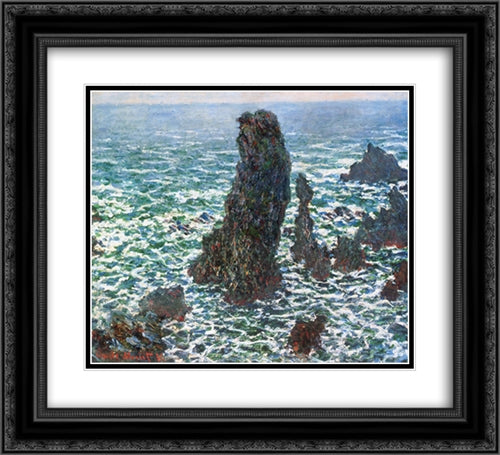 The Pyramids of Port Coton, Belle-Ile-en-Mer 22x20 Black Ornate Wood Framed Art Print Poster with Double Matting by Monet, Claude