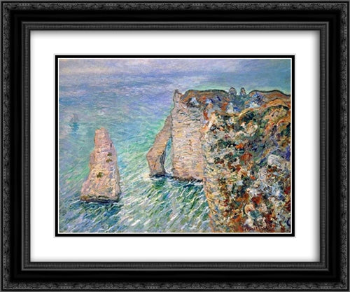 The Rock Needle and the Porte d'Aval 24x20 Black Ornate Wood Framed Art Print Poster with Double Matting by Monet, Claude