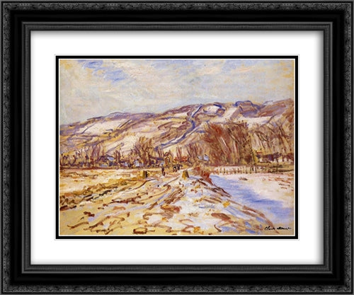 Winter at Giverny 24x20 Black Ornate Wood Framed Art Print Poster with Double Matting by Monet, Claude