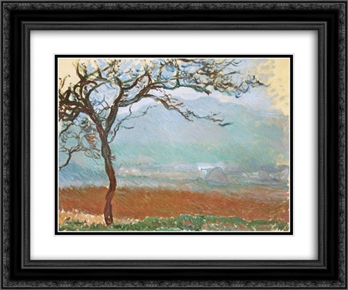Landscape at Giverny 24x20 Black Ornate Wood Framed Art Print Poster with Double Matting by Monet, Claude
