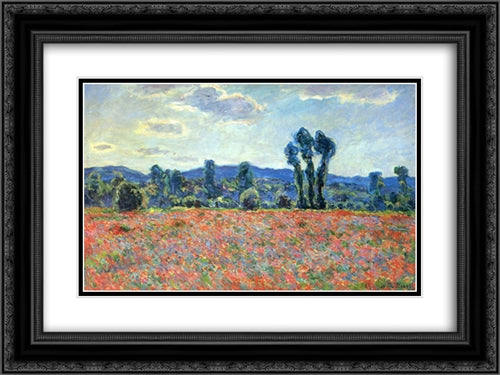 Poppy Field in Giverny 24x18 Black Ornate Wood Framed Art Print Poster with Double Matting by Monet, Claude