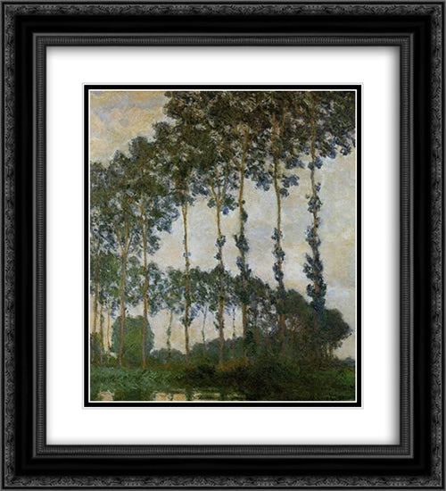 Poplars at Giverny 20x22 Black Ornate Wood Framed Art Print Poster with Double Matting by Monet, Claude