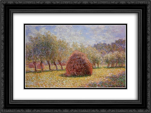 Haystacks at Giverny 24x18 Black Ornate Wood Framed Art Print Poster with Double Matting by Monet, Claude