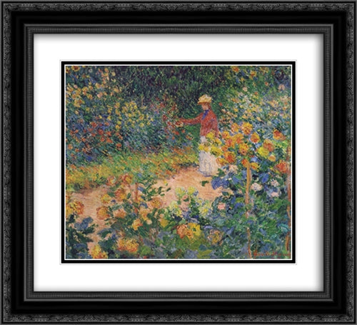 In the Garden 22x20 Black Ornate Wood Framed Art Print Poster with Double Matting by Monet, Claude