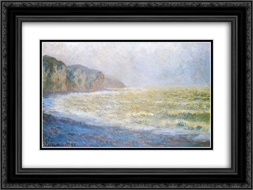 Cliff at Pourville 24x18 Black Ornate Wood Framed Art Print Poster with Double Matting by Monet, Claude