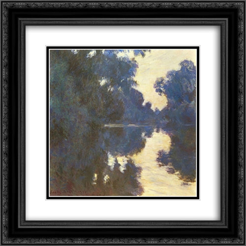 Morning on the Seine 20x20 Black Ornate Wood Framed Art Print Poster with Double Matting by Monet, Claude