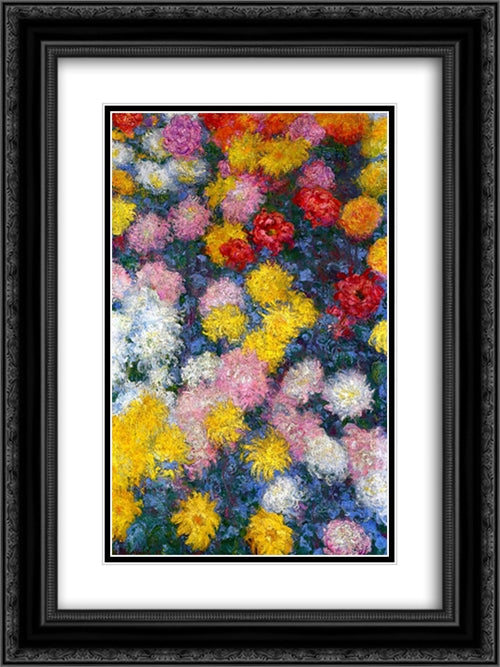 Chrysanthemums 18x24 Black Ornate Wood Framed Art Print Poster with Double Matting by Monet, Claude