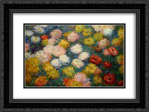 Chrysanthemums 24x18 Black Ornate Wood Framed Art Print Poster with Double Matting by Monet, Claude