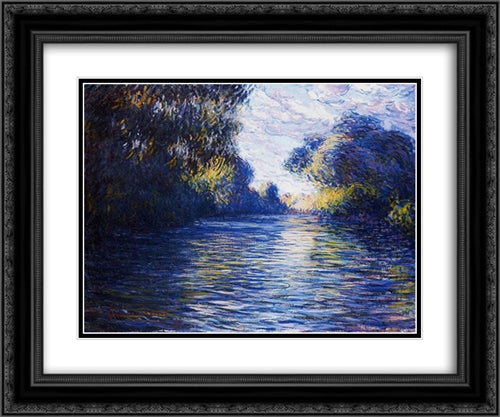 Morning on the Seine 24x20 Black Ornate Wood Framed Art Print Poster with Double Matting by Monet, Claude