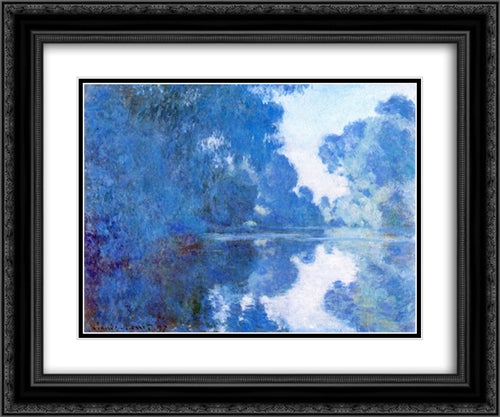 Morning on the Seine 24x20 Black Ornate Wood Framed Art Print Poster with Double Matting by Monet, Claude