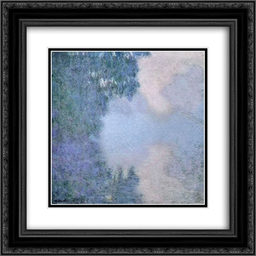 Morning on the Seine 02 20x20 Black Ornate Wood Framed Art Print Poster with Double Matting by Monet, Claude