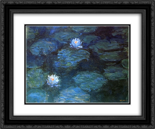 Water Lilies 24x20 Black Ornate Wood Framed Art Print Poster with Double Matting by Monet, Claude