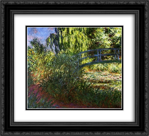 The Japanese Bridge (The Water-Lily Pond and Path by the Water) 22x20 Black Ornate Wood Framed Art Print Poster with Double Matting by Monet, Claude