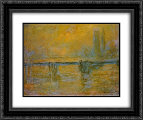 Charing Cross Bridge 24x20 Black Ornate Wood Framed Art Print Poster with Double Matting by Monet, Claude