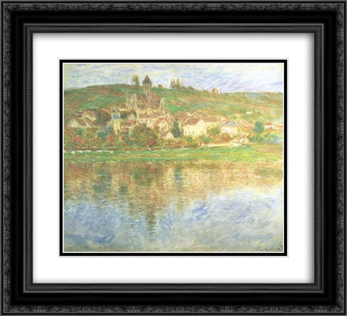 Vetheuil 22x20 Black Ornate Wood Framed Art Print Poster with Double Matting by Monet, Claude