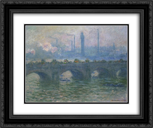Waterloo Bridge 24x20 Black Ornate Wood Framed Art Print Poster with Double Matting by Monet, Claude
