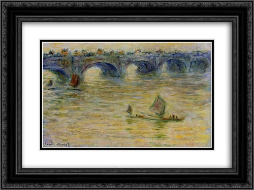 Waterloo Bridge 24x18 Black Ornate Wood Framed Art Print Poster with Double Matting by Monet, Claude