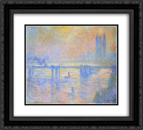 Charing Cross Bridge 22x20 Black Ornate Wood Framed Art Print Poster with Double Matting by Monet, Claude