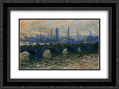 Waterloo Bridge 24x18 Black Ornate Wood Framed Art Print Poster with Double Matting by Monet, Claude