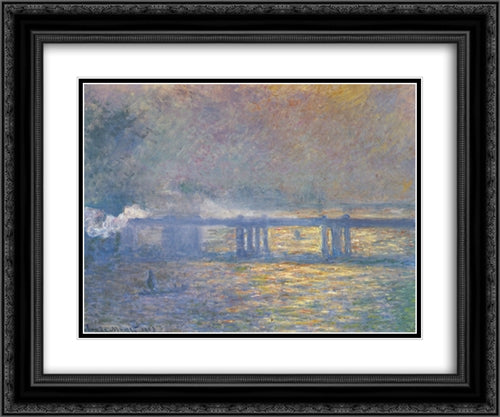 Charing Cross Bridge 24x20 Black Ornate Wood Framed Art Print Poster with Double Matting by Monet, Claude