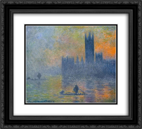 Houses of Parliament, Fog Effect 22x20 Black Ornate Wood Framed Art Print Poster with Double Matting by Monet, Claude