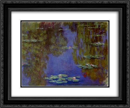 Water Lilies 24x20 Black Ornate Wood Framed Art Print Poster with Double Matting by Monet, Claude