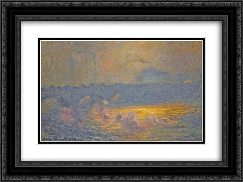 Waterloo Bridge 24x18 Black Ornate Wood Framed Art Print Poster with Double Matting by Monet, Claude
