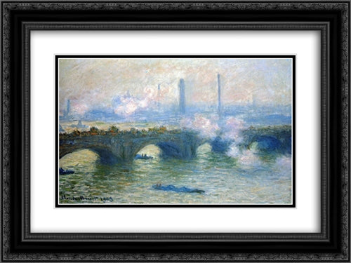 Waterloo Bridge, London 24x18 Black Ornate Wood Framed Art Print Poster with Double Matting by Monet, Claude