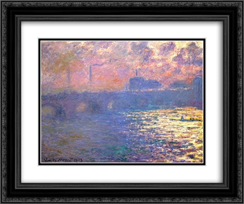 Waterloo Bridge, Sunlight Effect 24x20 Black Ornate Wood Framed Art Print Poster with Double Matting by Monet, Claude