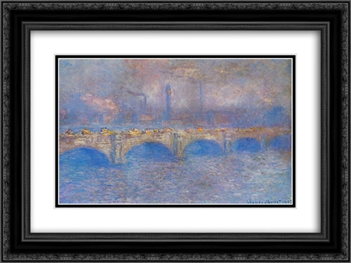Waterloo Bridge, Sunlight Effect 24x18 Black Ornate Wood Framed Art Print Poster with Double Matting by Monet, Claude