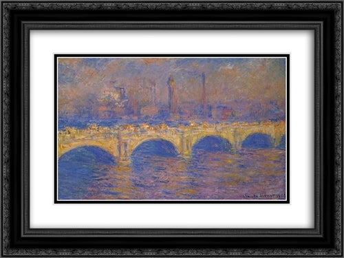 Waterloo Bridge, Sunlight Effect 24x18 Black Ornate Wood Framed Art Print Poster with Double Matting by Monet, Claude