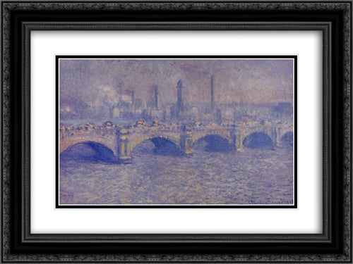 Waterloo Bridge, Sunlight Effect 24x18 Black Ornate Wood Framed Art Print Poster with Double Matting by Monet, Claude