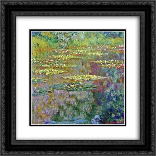 Water Lilies 20x20 Black Ornate Wood Framed Art Print Poster with Double Matting by Monet, Claude