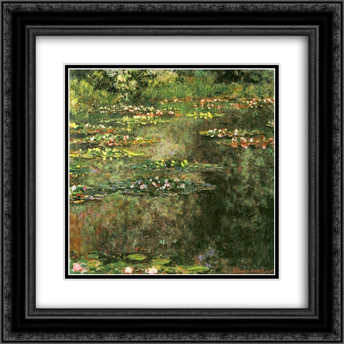 Water Lilies 20x20 Black Ornate Wood Framed Art Print Poster with Double Matting by Monet, Claude